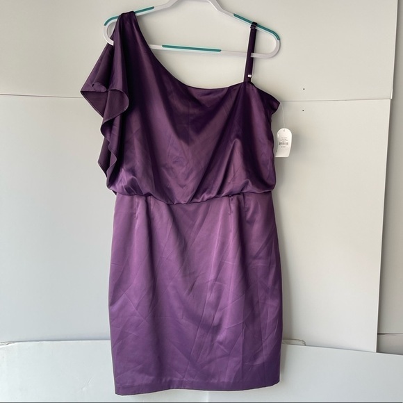 NWT! ($130) Jessica Simpson One Shoulder Purple Satin Dress Formal Prom Dress 14 - Picture 5 of 12